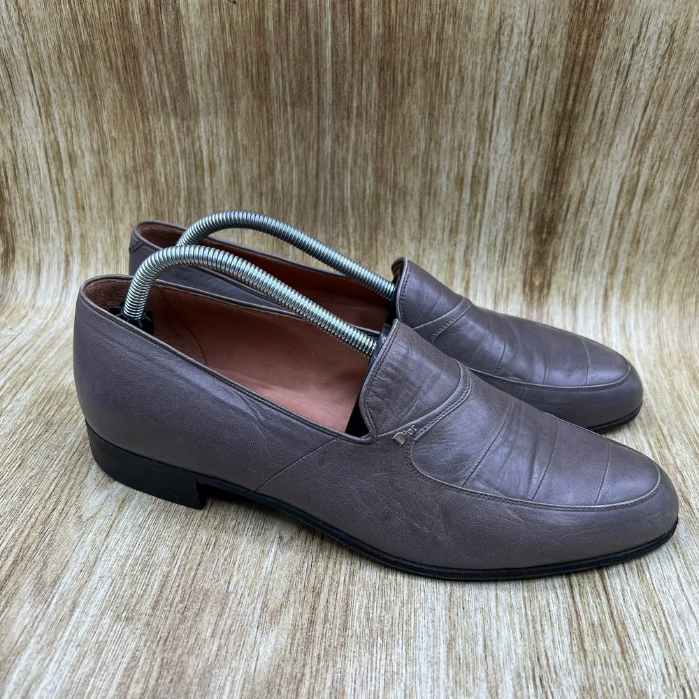 Christian Dior Loafers Men's Size 10 Grey Leather Pleated Vamp Slip On Shoes